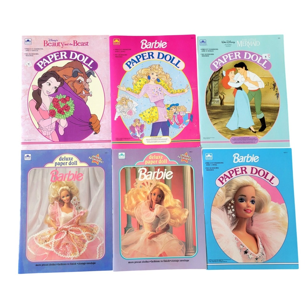 UNCUT Lot of 6 Vintage 90s Golden Paper Doll Books Barbie Disney New